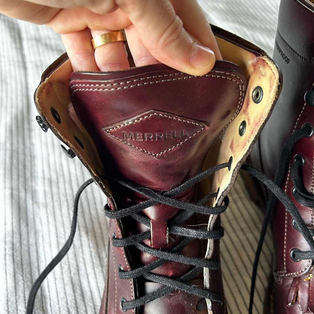 Merrell Special Edition Wayfarer Lace Up Boots Burgundy Leather - Picture 3 of 8